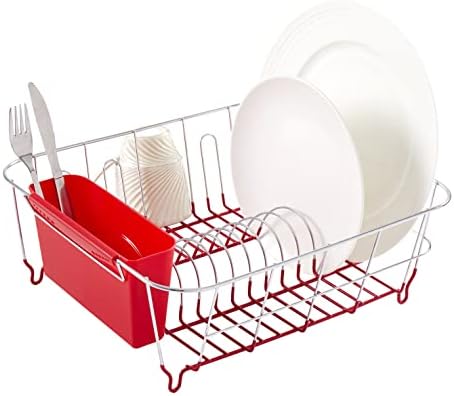 Sweet Home Collection 2 Piece Dish Drying Rack Set Drainer with Utensil Holder Simple Easy to Use Fits in Most Sinks, 14.5" x 13" x 5.25", Red (Pack of 12) by SweetHomeCollection