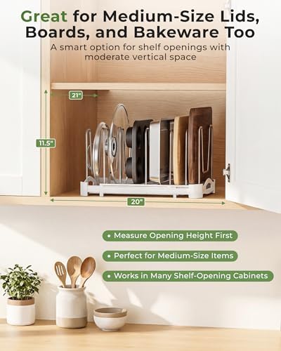 EVERIE Adjustable Bakeware Organizer Pot Lid Holder Rack for Pots, Cake Molds, Cutting Boards, Mats, Cookware, GS02SS, Pack of 2 - Image 6