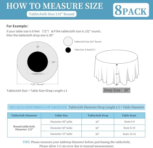 8 Pack White Round Tablecloths, Diameter of 132 inch - Image 3