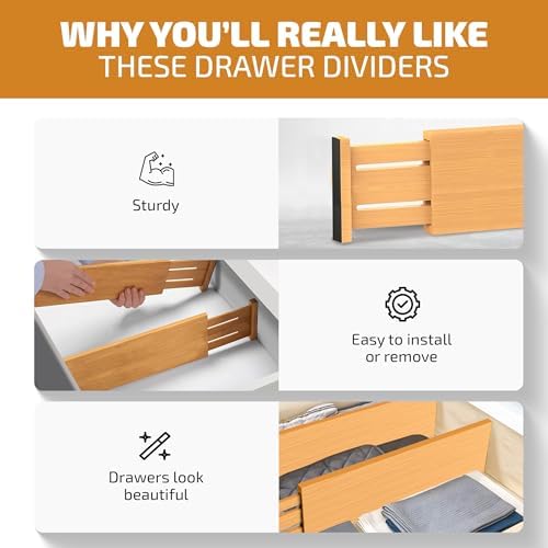 6-Pack Deep Drawer Dividers 4-Inch High Dresser Drawer Organizer, Bamboo - Image 6