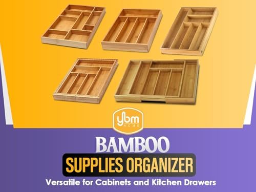 YBM Home Bamboo Cutlery Tray Flatware Silverware Drawer Organizer with 5 Compartments, 338 - Image 3