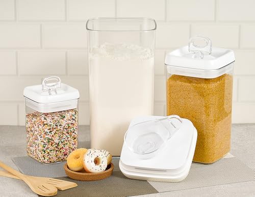 Felli Flip Tite Acrylic Food Storage Container with Lid 6” XL Air Tight Ring Seal Flip Top, Plastic Kitchen Baking Canister for 5 lb Flour Sugar Rice Protein Powder Pantry Organizer (Nest-M, White) - Image 3