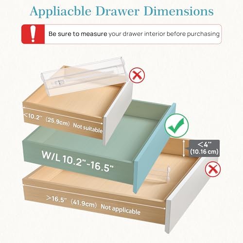 Vtopmart 14 Pack Drawer Dividers for Clothes, 4" High 10.2"-16.5" Adjustable Expandable Dresser Drawer Organizer, Clear Plastic Separators for Dresser, Baby Clothing, Underwear, Cosmetic, Toiletries | Expandable Dresser Drawer Organizer, Clear Plastic ... - Image 2