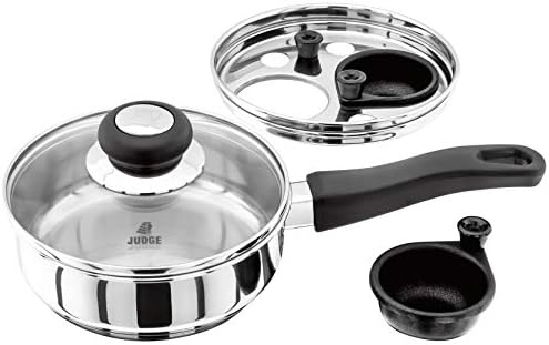 Judge Vista Stainless Steel Two Cup Egg Poacher and Frying Pan, Shatterproof Vented Glass Lid, Induction Ready, Oven Safe by Judge