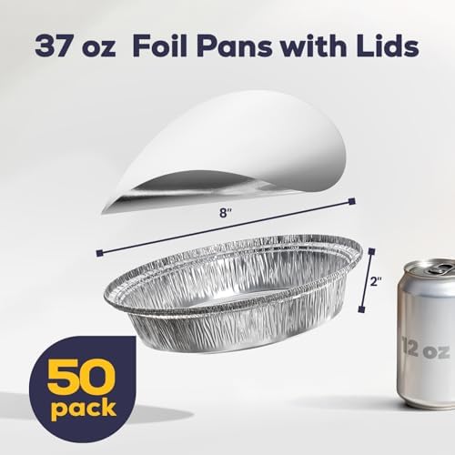 Fit Meal Prep 50 Pack 8” Round Aluminum Foil Pans with Lids, 8 inch Take Out Containers with Cardboard Covers for Freshness, Heavy Duty Disposable Baking Pie Pan for Cooking, Freezer & Oven Safe - Image 2
