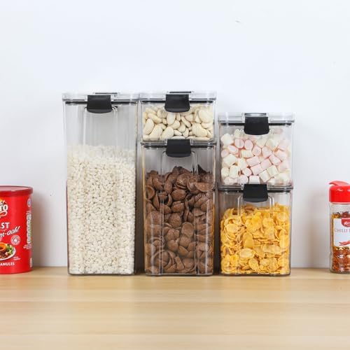 Taylor & Brown 5pc Clear Airtight Pantry & Kitchen Storage Containers | 5 Square Plastic Food Container Set with Lids | Stackable | with Locking Clips | BPA-Free | 460ml, 700ml, 950ml, 1.3L & 1.8L - Image 2
