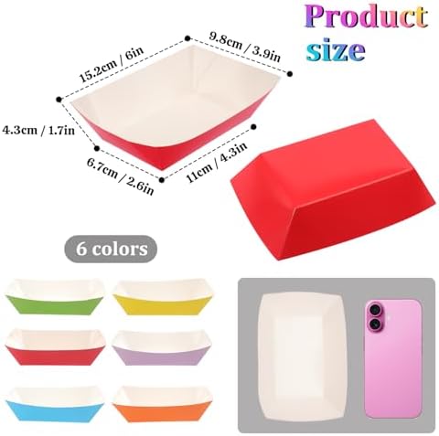 420 Pack 1 Lb Colourful Paper Food Trays, Heavy Duty Disposable Kraft Food Boats for Nachos, Fries, Tacos, BBQ, Snacks. Microwave-Safe,Paper Food Boats for Parties, Picnics, Food Trucks - Image 2
