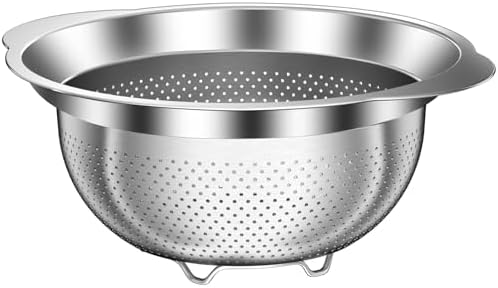 3.5QT Colander with Bowl, Rice Strainer, Stainless Steel Mixing Bowls with Strainer, Pasta Strainer, Colander for Kitchen for Rice Pasta Fruits Vegetables, Rice Cleaner Strainer, Dishwasher Safe by STOCKPOT