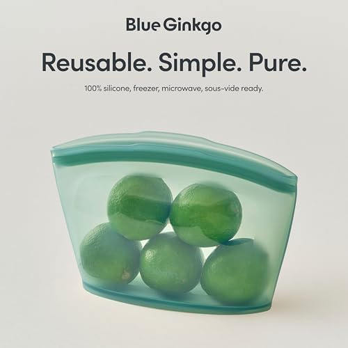 Blue Ginkgo Silicone Food Storage Bags, 4-Pack, Reusable, Made in Korea | Leakproof. Stand Up. Freezer and Dishwasher Safe. (Forest Green) - Image 6