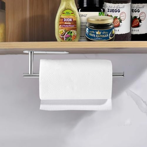 Paper Towel Holder Under Cabinet, Kitchen Paper Towel Holder Wall Mount, Self Adhesive Paper Towel Bar Under Counter Hanging Tissue Roll Dispenser for Kitchen Bathroom Organize, Sliver - Image 4