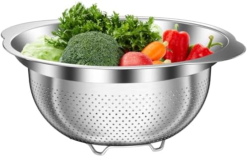 Stainless Steel Colander for Kitchen, 5 Quarts Stainless Steel Strainer, Pasta Strainer for Spaghetti Fruits Vegetables Cooking Food, Large Capacity with Handle Kitchen Food Strainer Basket - 1 Pack by STOCKPOT