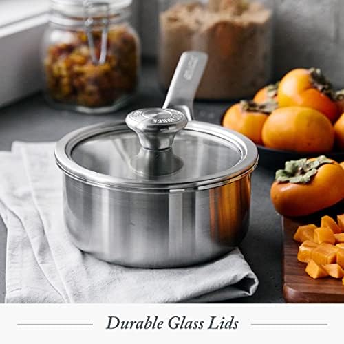 Merten & Storck Tri-Ply Stainless Steel 8 Piece Cookware Pots & Pans Set,Professional Cooking,Multi Clad,Measurement Markings,Drip-Free Pouring Edges,Durable Glass Lids, Induction,Oven&Dishwasher Safe - Image 3