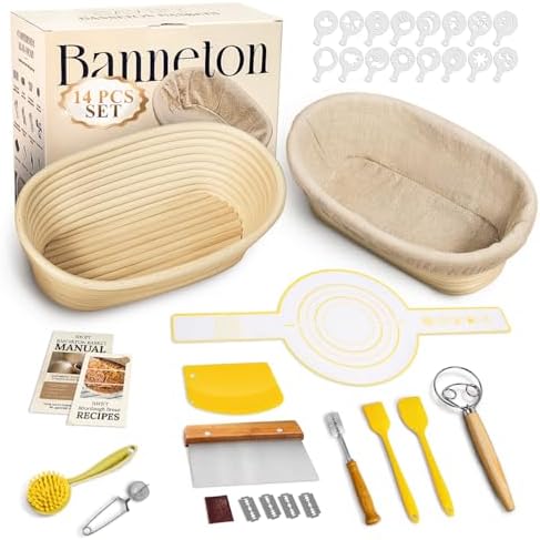 BAVIFY Sourdough Starter Kit, Banneton Bread Proofing Baskets Set | Complete Sourdough Bread Baking Supplies, Beginner Friendly Bread Making Kit, 2-Pack 10 in Oval Rattan Banneton Basket by BavifyBaking