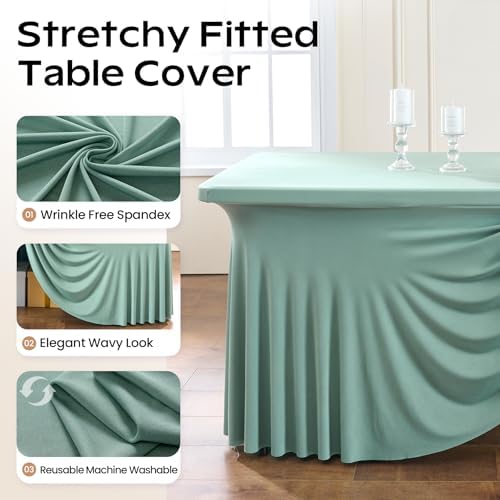 2pack Sage Green Spandex Tablecloths 6ft for Rectangle Tables, Wrinkle Free Classy Table Skirt Stretchy 6 Foot Fitted Table Cloths Covers for Weddings Birthday Party Events Banquette Baby Shower - Image 4