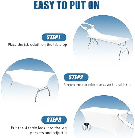 6FT White Table Cloth - 10 Pack Fitted Stretch Rectangle Spandex Tablecloth, Washable Table Cover for Party, Picnic, Wedding, Banquet, Birthday and Festival(30" x 72") - Image 5