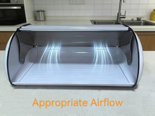 Large Metal Bread Box for Kitchen Countertop, White Roll Top Bin - Image 3