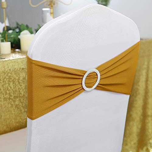 Peomeise 100pcs Gold Spandex Chair Sashes with Buckle Slider for Wedding, Party Decoration - Image 2