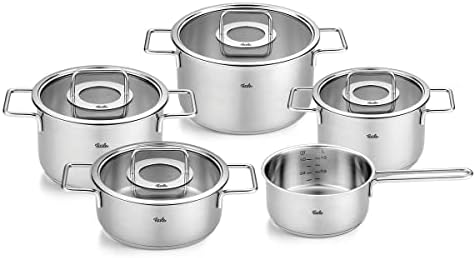 Fissler Pure Collection 5-Piece Stainless Steel Saucepan Set with Glass Lids (3 Saucepans, 1 Stewing Pan 1 Saucepan) - Induction by Fissler