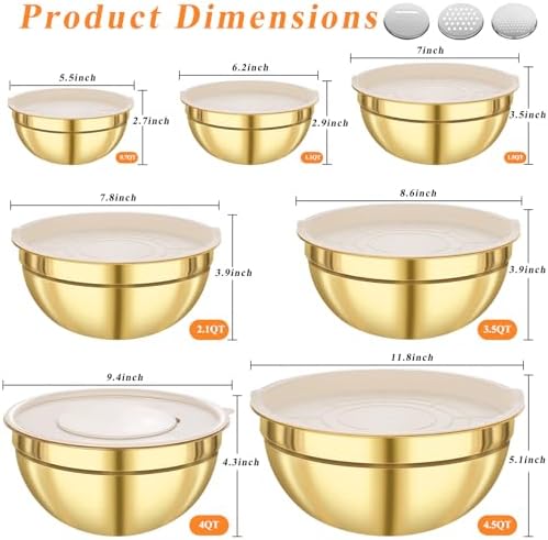 KesaPlan Mixing Bowls with Airtight Lids Set 7 PCS Stainless Steel Bowls with 3 Grater Attachments Nesting Metal Mixing Bowls,Size 4.5,4,3.5,2.1,1.5,1.1,0.7QT,Great for Mixing & Serving - Image 5