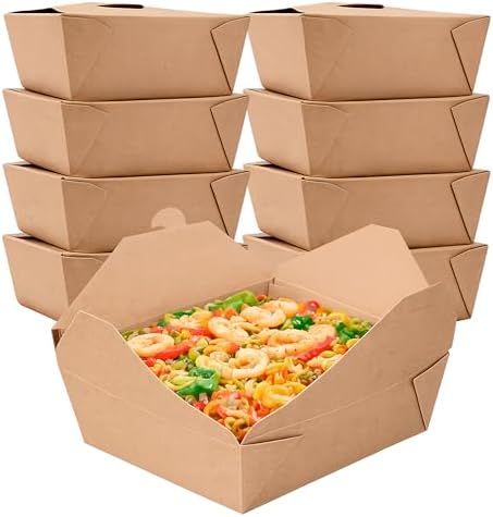 FC Meyer MeyerPak #3 Take Out Cartons, Leak & Grease Resistant Take Out Boxes, Disposable To Go Food Containers, Made from Recycled Materials, 7 3⁄4” x 5 1⁄2” x 2 1⁄2“, Kraft, Pack of 200 by FCMeyerPackagingLLC