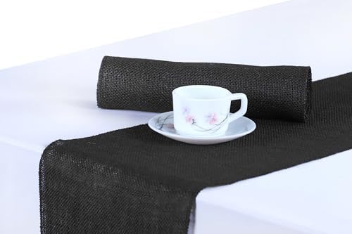 MDS® Pack of 5 Natural Burlap Table Runner, 12 x 72 Inch, Jute Rustic Farmhouse Boho Table Decor for Wedding Reception, Dining Table, Bridal Shower, Baby Shower & Party Decorations - Black by MDS