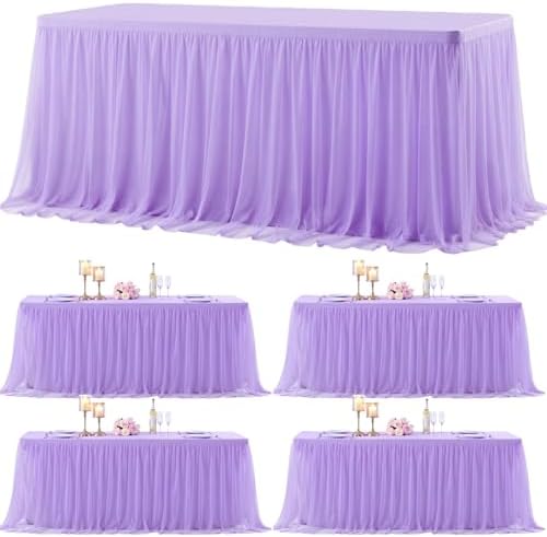 Suppromo 4 Pack 6ft Lavender Tulle Tablecloths for Rectangle Tables, 6 Foot Rectangular Table Cloth Wrinkle Free Table Cover with Tutu Skirt for Wedding Baby Shower Birthday Party Banquet Buffet Cake by Suppromo