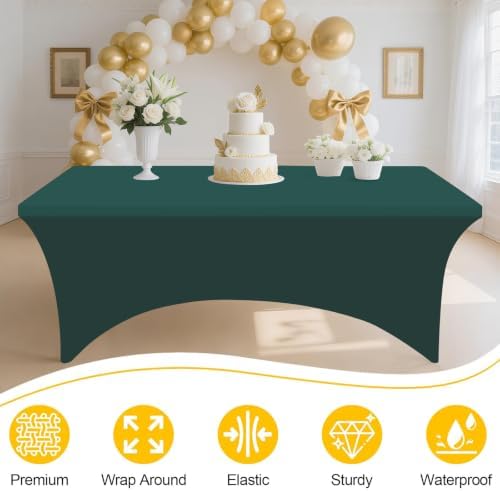 Smiry 2Pack Spandex Table Cloth 6FT,Elastic Fitted BlackishGreen Tablecloth - Image 3