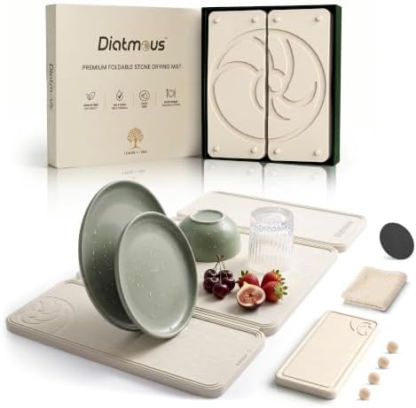 Large Stone Drying Mat for Kitchen Counter, Diatomaceous Earth Foldable Dish Drying Mat, Diatomite & Silicone Fast Water Absorbing Dry Pad, Thick Folding Drainer Mats for Dishes & Countertops by DiatmousHome