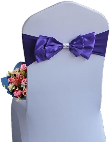 10 PCS Spandex Chair Sash Bow Tied,Elastic Sashes Chair Bands for Wedding Party Reception Events Celebration Banquets Hotel Event Decorations Chairs Decoration(Deep Purple) by DDCBNS