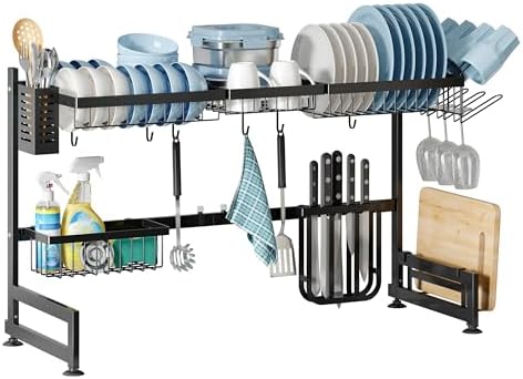 BOOSINY Over The Sink Dish Drying Rack with Utensil and Cup Holder by Boosiny