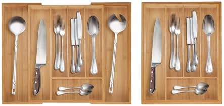 Relaxdays Cutlery Tray, 5-7 Compartments, Extendable Cutlery Drawer Insert, H 5 x W 29.5-47.5 x D 38 cm, Bamboo Natural - Image 3