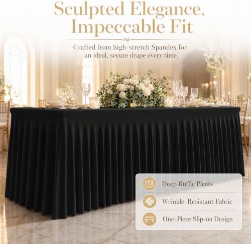 3 Pack Black Stretch Spandex Tablecloths, 6ft Fitted Rectangle Table Cover with Skirt, Wrinkle Free Polyester Table Cloth for Wedding, Party, Banquet, Baby Shower, Christmas - Image 3