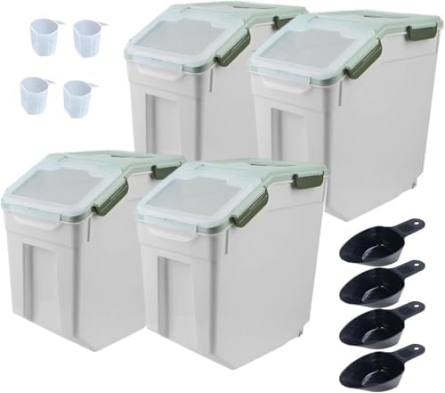 AnRui Large Flour Storage Containers 25Lbs Airtight Rice Storage Container BPA Free Kitchen Pantry Food Storage Bin Sugar Snack Cereal Grain Organizer Box with Wheel, Measuring Cup, 4Pack Green by AnRui