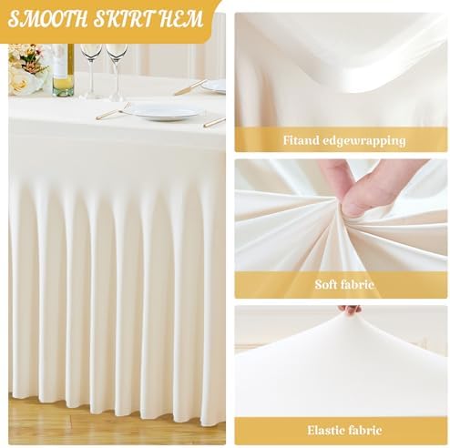 Besutolife Ivory Spandex Tablecloth with Skirt for 8ft Rectangle Tables 2 Packs-Wrinkle-Resistant Stretchable Machine Washable Perfect for Weddings Banquets Birthday Parties Events - Image 3