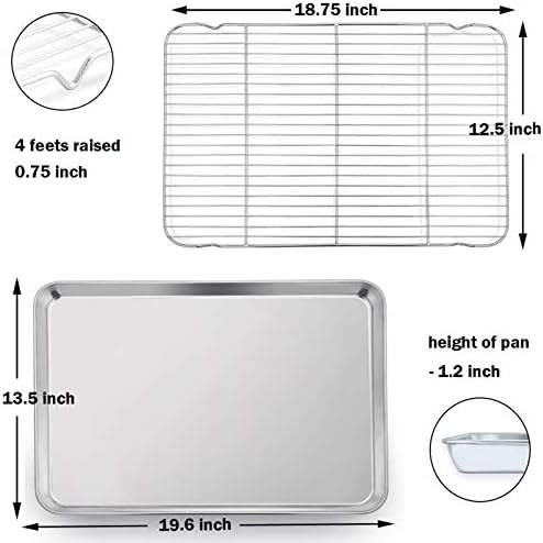 P&P CHEF 19.6 Inch Baking Sheet with Rack Set, Pans with Flat Racks | 2 Baking Sheets + 2 Cooling Wire Racks, Dishwasher & Oven Safe, Non-toxic & Lasting Use, Fit for Regular Oven - Image 6