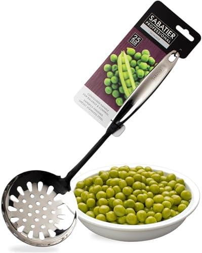 Sabatier Professional Large Metal Skimmer - Mirror Polished Stainless Steel Cooking Spoon for Draining Frying Oil, Serving Boiled Veg Or Pasta. Strong Construction. 5 Year Guarantee, Dishwasher Safe by Taylors+Eye+Witness