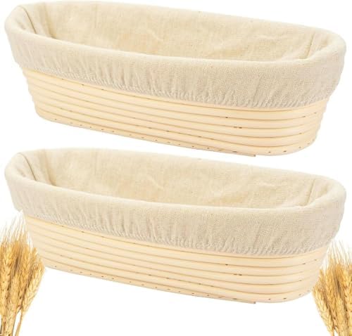 2PACK 12 inch Oval Bread Proofing Basket Banneton Bread Dough Proofing Rising Rattan Basket & Liner for Baking Bread Making by Stormshopping