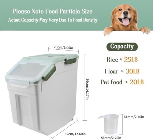 25LB Large Flour Storage Container Bin,Green Airtight Plastic with Wheels Seal Locking Lid Dispenser Organizer Storage Bin with Measuring Cup & Scoop for Flour, Rice, Grain，Set of 4 - Image 7