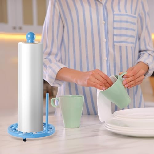 JOGREFUL Cast Iron Paper Towel Holder, Kitchen Countertop Stand Light Blue - Image 6