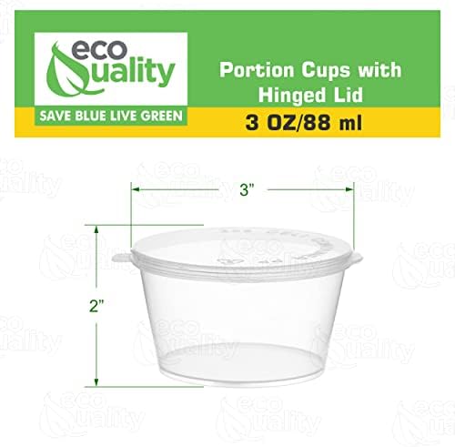 EcoQuality [300 PACK] 3 Oz Leak Proof Plastic Condiment Souffle Containers with Attached Lids - Portion Cup with Hinged Lid Perfect For Sauces, Samples, Slime, Jello Shot, Food Storage & More! - Image 4