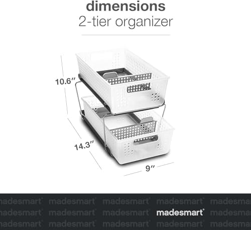 madesmart 2 Tier Organizer, Under Cabinet Storage with Pull Out Sliding Drawers, for Cleaning Supplies, Pantry, Undersink, Sponges, Bottles & Bath, Pull Out Baskets, Frost 2 PACK - Image 3