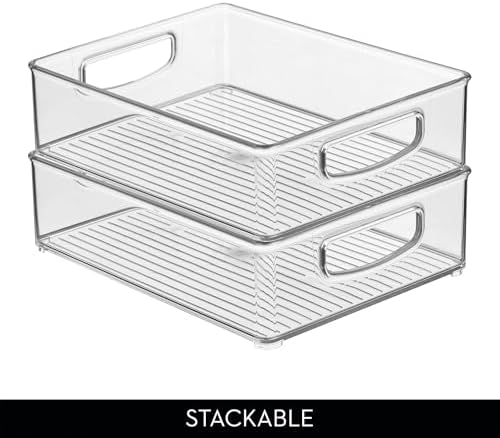 iDesign Plastic Stackable Pantry Bin, Set of 4, Clear | Organizer Bin with Handles, For Cabinets or Fridge - Image 5