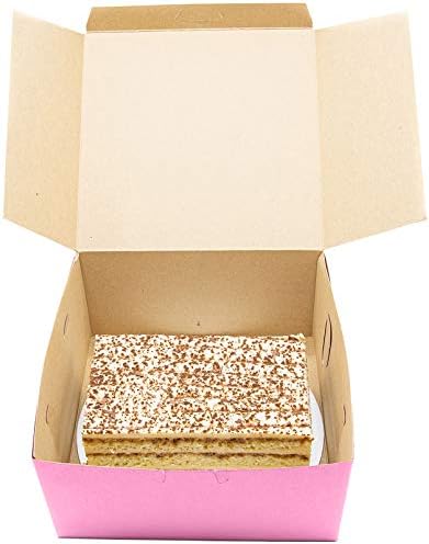 Made in USA 8" X 8" X 4" Recycled Pink Kraft Cake Box & 8" Round Cake Boards (Pack of 10 – Front Loading) - Image 6