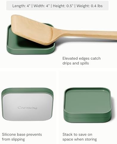 Caraway Spoon Rest Set of 4, Stackable Spoon Holder for Kitchen Counter | Drip Catching, Heat-Resistant Design, Non-Slip Base, Sage - Image 2