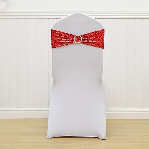 Full Sparkly Sequins Red Chair Sashes for Wedding Decor, Glitter Chair Bands with Buckles, Sequin Chair Bows for Party Ceremony Event Decorations - 100 Pack - Image 4