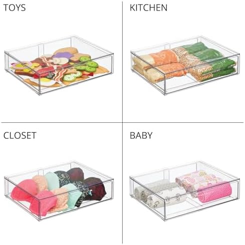 mDesign Wide Plastic Stackable Bathroom Storage Organizer Bin with Pull Out Drawer for Cabinet, Vanity, Shelf, Cupboard, Cabinet, Countertop, Closet Organization - Lumiere Collection - 2 Pack - Clear - Image 6
