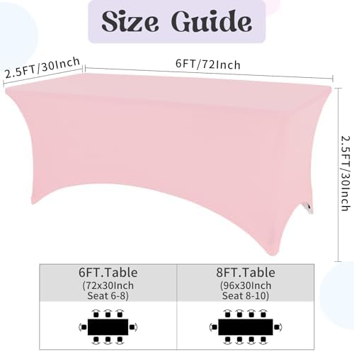 HAISIWLKJ 6 Pack Table Cloth 6ft Pink Tablecloths for Rectangle Folding Table Spandex Fitted Stretch Cover Wrinkle Resistant Washable Protector for Party, Wedding, Banquet, Festival. - Image 2
