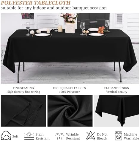 Black Tablecloths for Rectangle Tables,60 x 102 Inch - Image 3