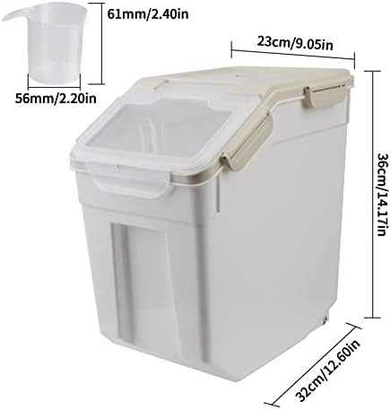 AnRui Airtight Flour Storage Container 25lb, Plastic Grain Storage Bucket, Rice Cereal Dispenser Organizer Box with Lid, Cat Dog Food Storage Bin with Measuring Cup, Scoop, Wheels, 2Pcs Grey - Image 3