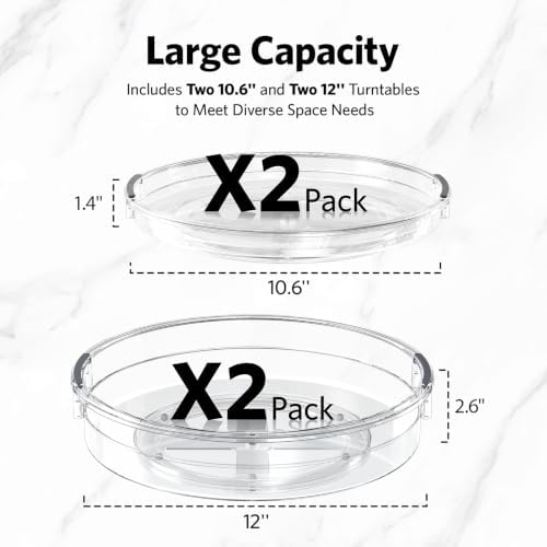 LAMU 4 Pack Lazy Susan Organizer, Clear Lazy Susan Turntable for Cabinet, Refrigerator, Table Top, Kitchen, Bathroom, Pantry Organizers and Storage, 2 Sizes Included 12in, 10.6in - Image 6